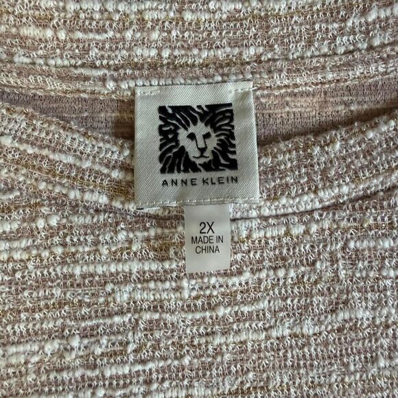 Anne Klein Plus 2X Pink Boucle Knit Top Metallic Shimmer 3/4 Balloon Sleeve - Picture 6 of 9